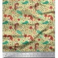 thumbnail image 1 of Soimoi Polyester Crepe Fabric Mermaid & Starfish Ocean Print Fabric by Yard 42 Inch Wide, 1 of 3