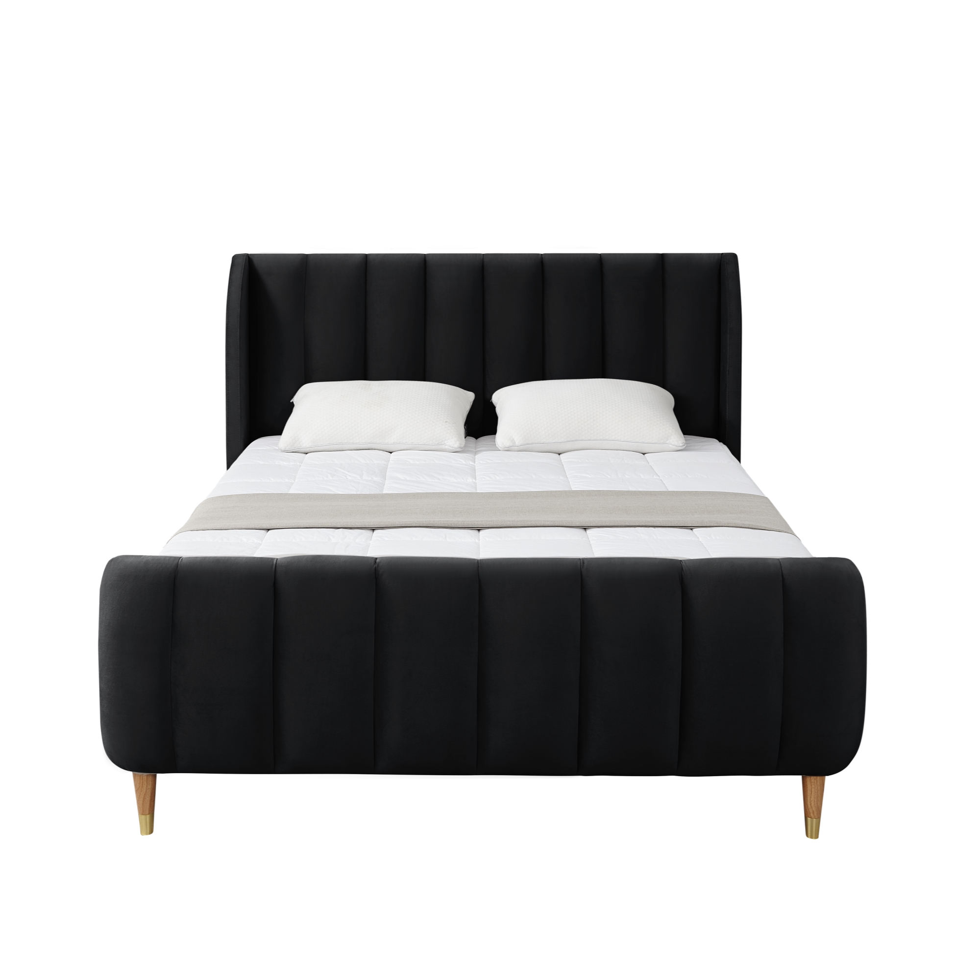 Loft Lyfe Devonte Upholstered Contemporary King Velvet Channel Tuffed Wingback Platform Bed, Black - image 3 of 10