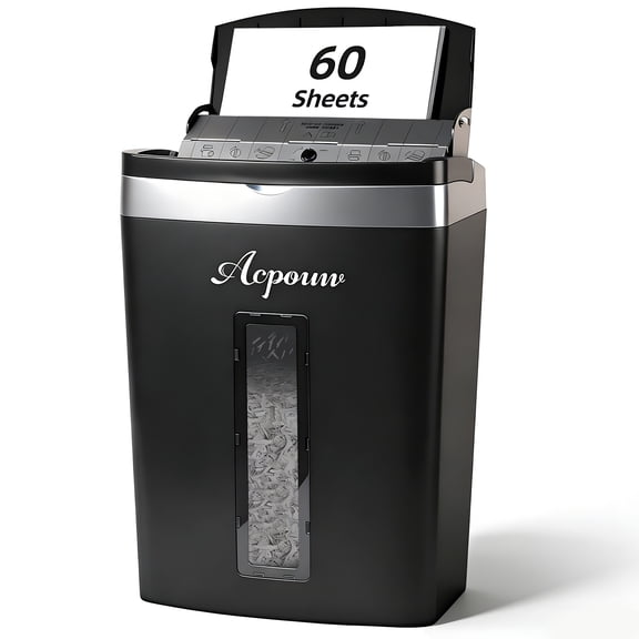 Acpouw Paper Shredder, 60-Sheets Auto Feed Micro-Cut Paper Shredder, 6-Sheet Home Office Heavy Duty Shredders with 5.3 gal Pullout Bin