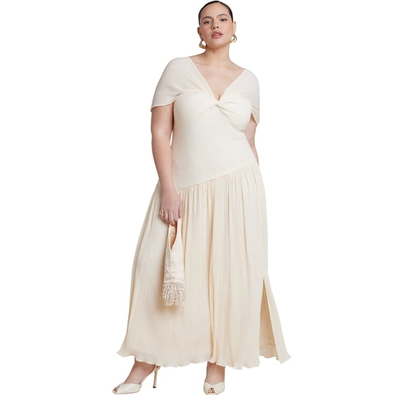 ELOQUII Women's Plus Size Twist Detail Pleated Chiffon Dress