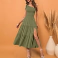 thumbnail image 2 of Kcodviy Robe Midi Décontractée d'Été 2025 pour Femme, une Épaule, Sans Manches, Smockée, Robes Extensibles pour Femme, Taille Élastique, Robe Midi à Étages pour Femme, Robe d'Été, 2 of 4