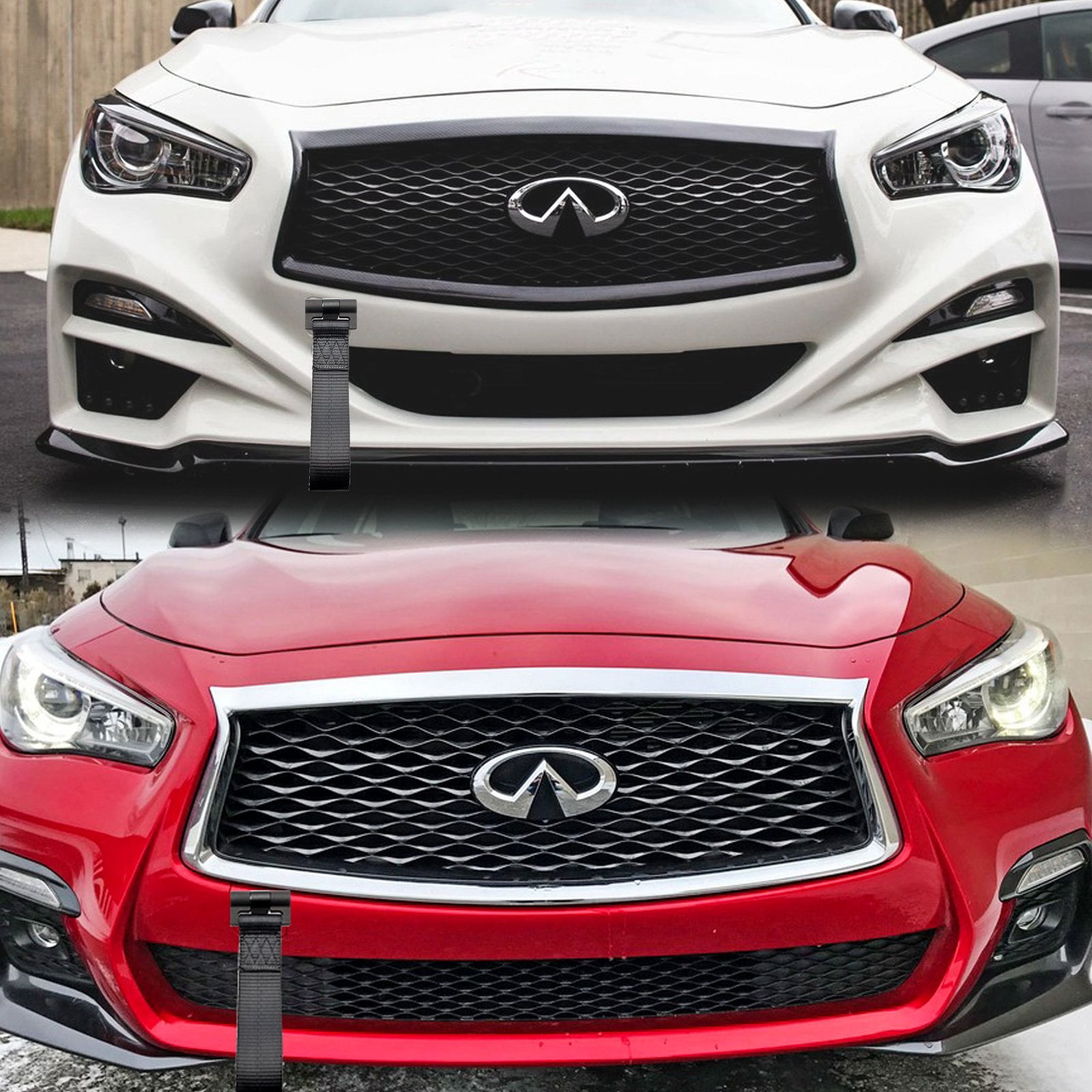 Xotic Tech Black Jdm Sporty Tow Hook Adapter With Towing Strap For Infiniti Q50 Q60 2014 Up Walmart Com