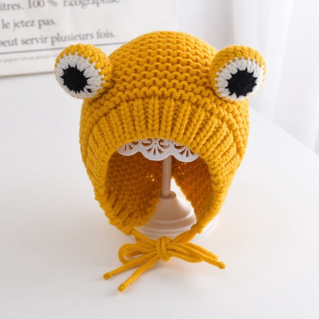 FHBVT Cute Frog Eye Warm Knitted Hat Polyester Material Adjustable Drawstring Elastic 45-49cm Head Circumference Autumn Winter Cold Protection Multiple Colors Daily Wear Thanksgiving Christmas Gifts
