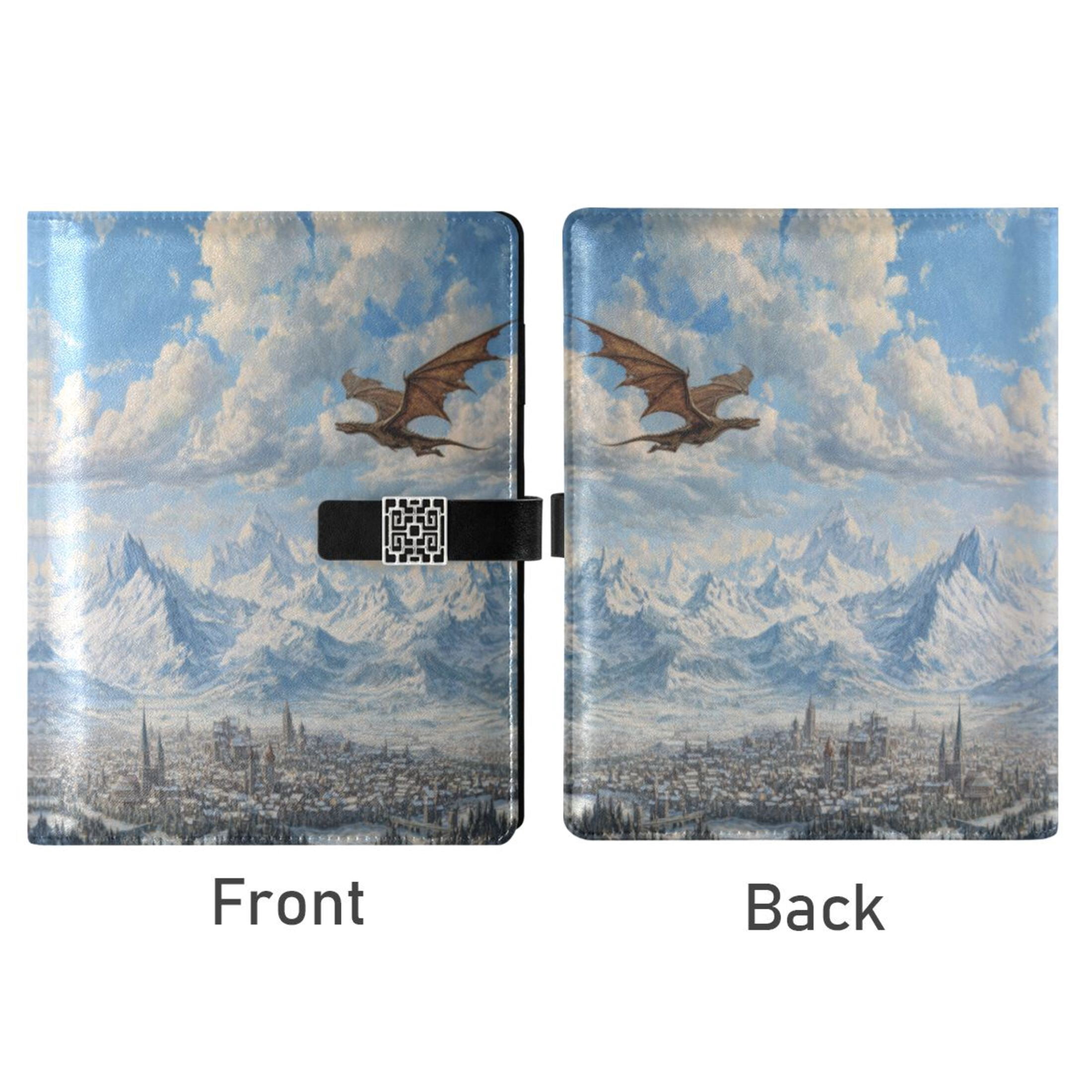 Leather Planner Leather Notebook Notebook Journal Binder Design Pen Pocket Design Convenient for Storage Dragon Flying Medieval Town