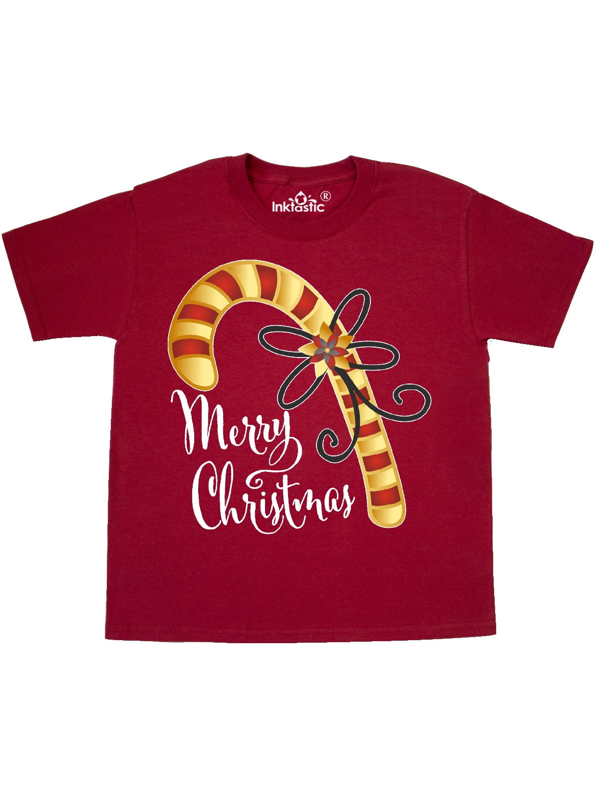 Merry Christmas Red and Gold Candy Cane Youth TShirt