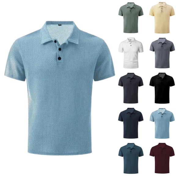 Qwertyu Breeze Polo Shirts for Men Collared Short Sleeve Shirts 2026 Summer Casual Button Down T Shirts Mesh Ice Silk Breathable Quick Dry Textured Shirt White 2XL