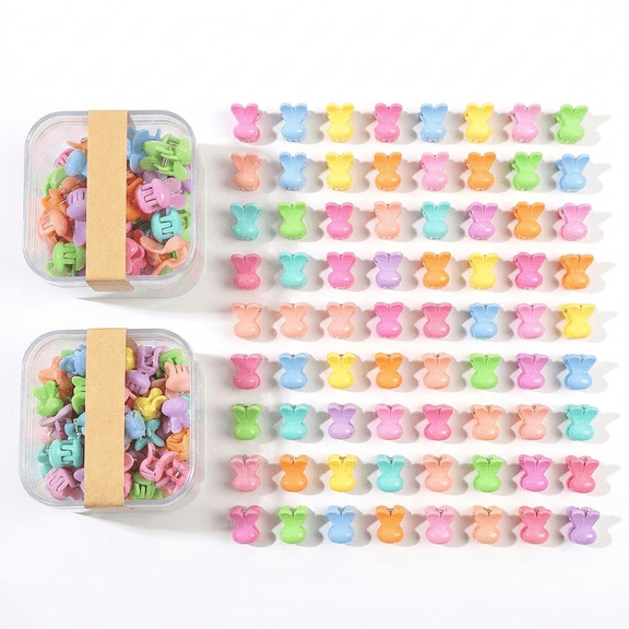 ROSEXIXI 80Pcs Cute Bunny Hair Clips for Girls, Mini Candy Color Hair Claw Clips, Small Plastic Bangs and Braiding Hair Accessories (Assorted Macaron Colors)