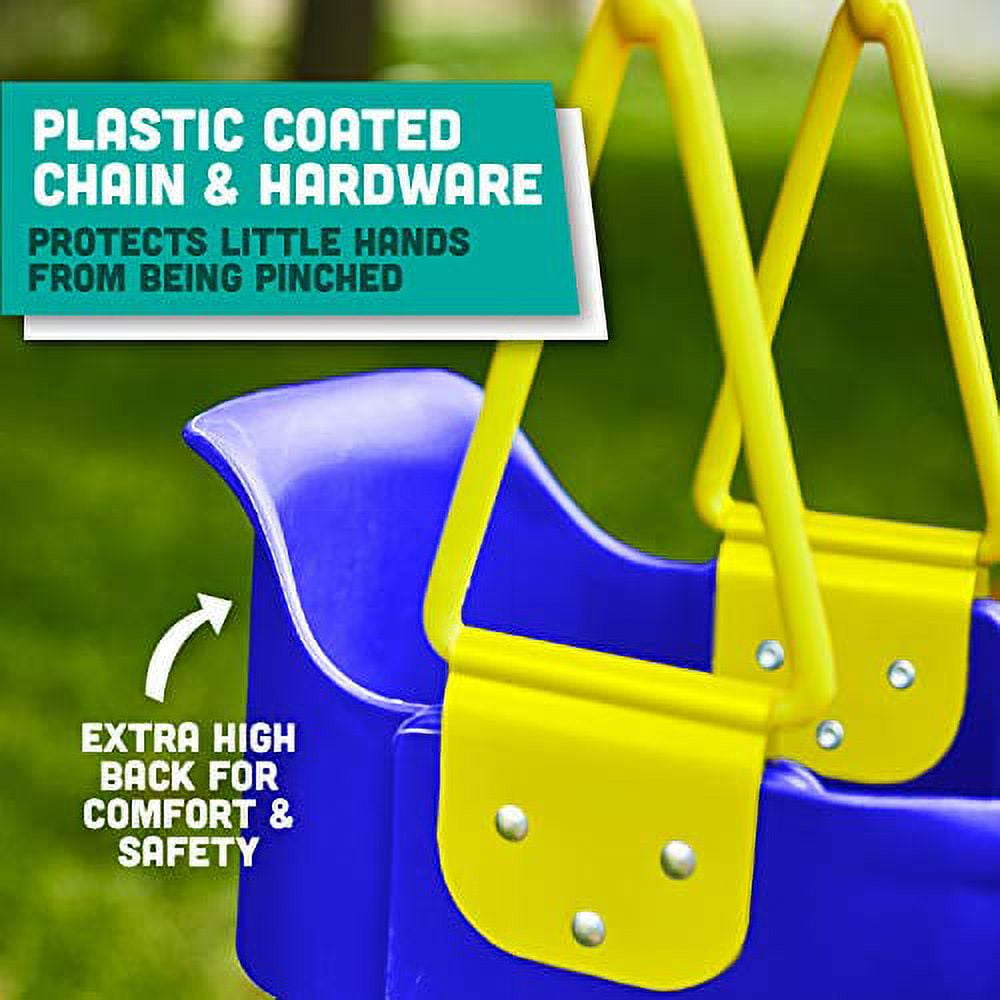 Premium High Back Full Bucket Toddler Swing Seat with Finger Grip, Plastic Coated Chains and Carabiners