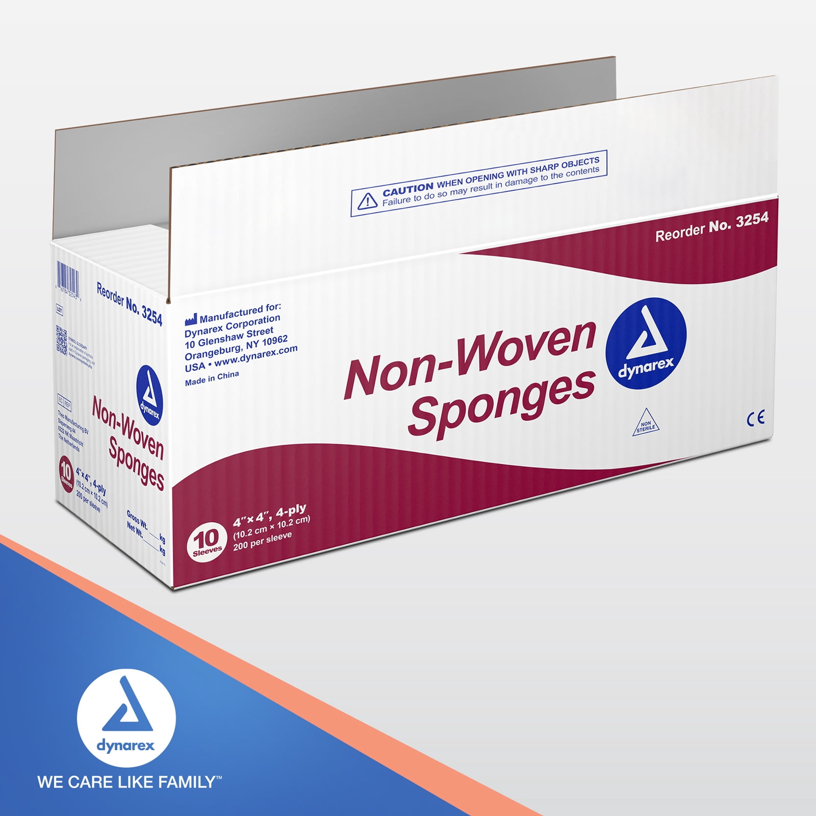 Dynarex Non-Woven Sponges, Non-Sterile Gauze Sponges, for Cleansing, Prepping and Dressing, 4"x 4", 4 Ply, 1 Case of 2000 (10 Boxes of 200)