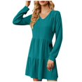 thumbnail image 2 of Fankiway Liquidation Robes à Manches Longues pour Femmes Nouvelle Robe Ample à Manches Longues Col en V Jupe Ligne A Robes pour Femmes Grande Taille Liquidation, 2 of 6