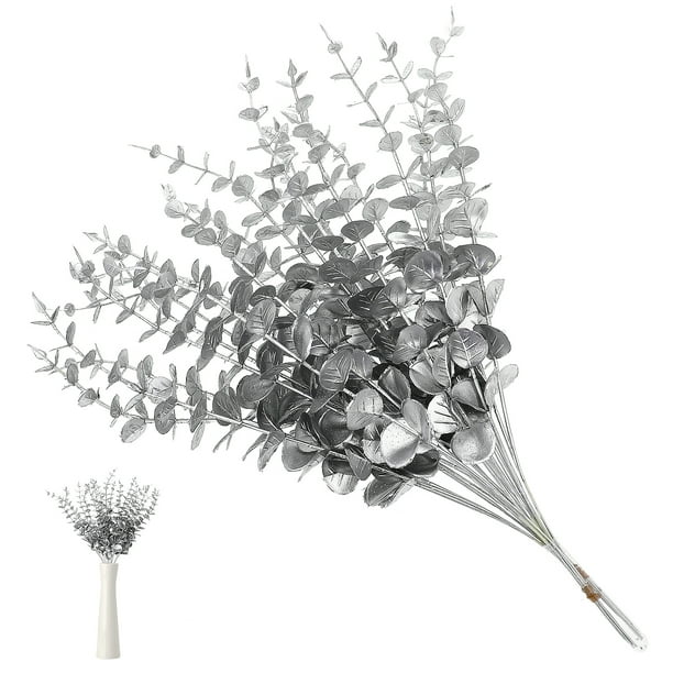 20 piezas tallos artificiales de eucalipto, hojas de eucalipto artificiales, ramo de boda, centro de mesa, decoraciones para el hogar, tallo verde realista