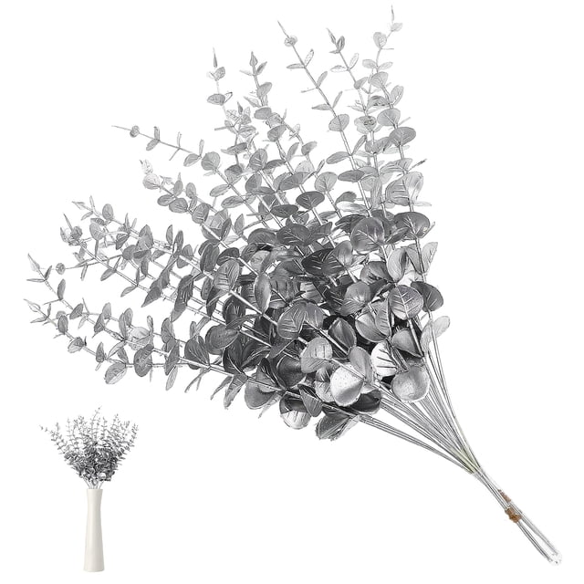 20 tallos artificiales de eucalipto, hojas de eucalipto sintéticas, para centros de mesa de boda, decoración del hogar, tallos verdes realistas