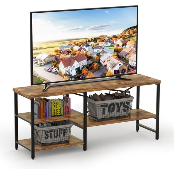 55 Inch TV Stand for TVs up to 70 Inch TV, Modern Entertainment Center with Open Storage Shelves, TV Media Console Table for Living Room, Rustic Brown