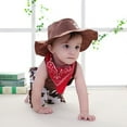 thumbnail image 5 of ZQUUVOU Newborn Baby Playsuits Western Cowboy Dress Up Suit Suspenders Jumpsuit Red Scarf Hat Set Infant Toddler Photo Props Outfit Brown, 5 of 6