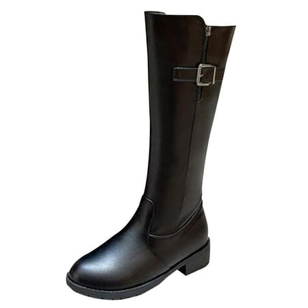 

TAIAOJING Women Boots Mid Calf Boots Autumn And Winter Solid Clasp Decorates Side Zipper Comfortable Square Heel With Thick Heel Fashion Shoes