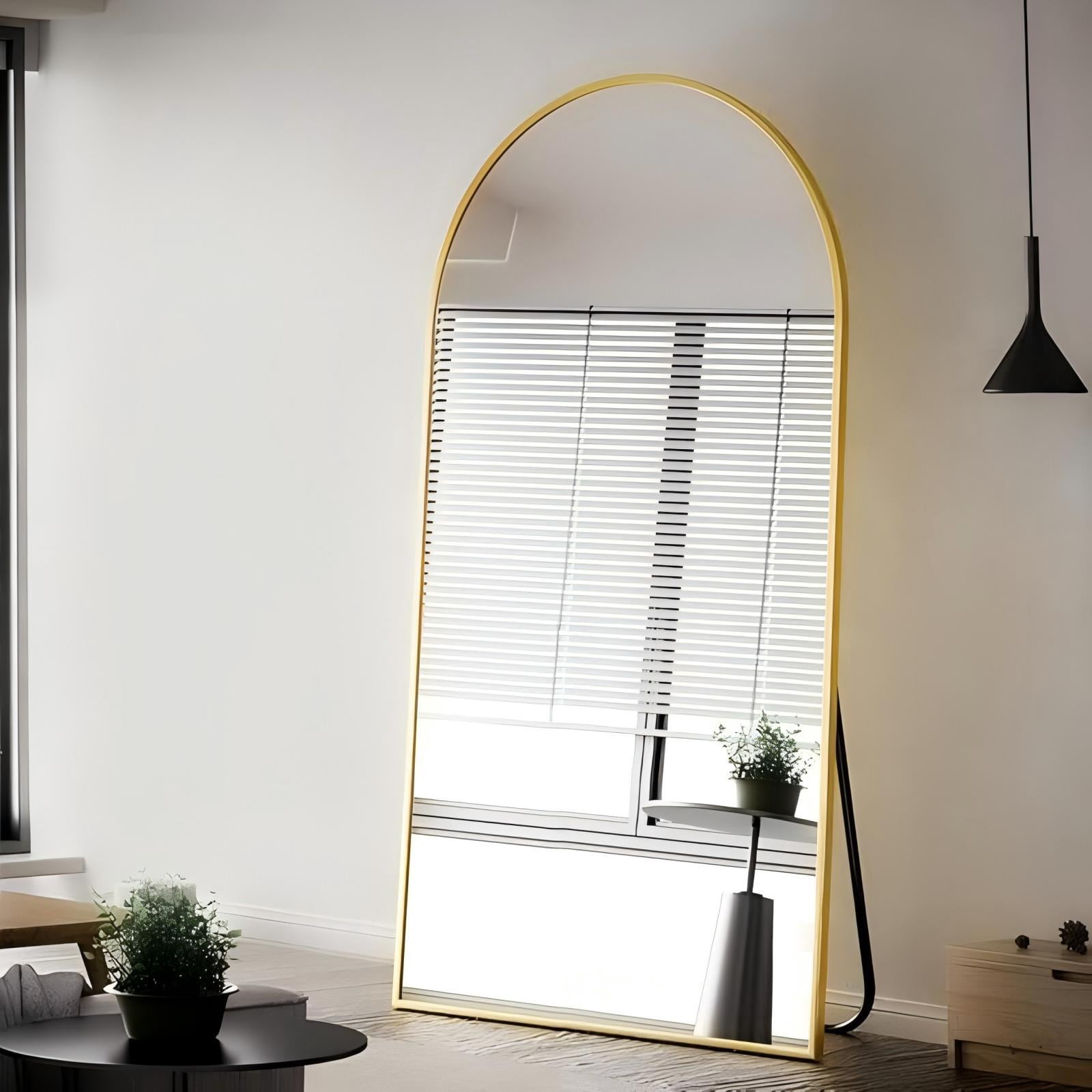 Anyrose 78.1"x 35" Arched Full Length Mirror Floor Mirror with Stand Wall-Mounted, Gold