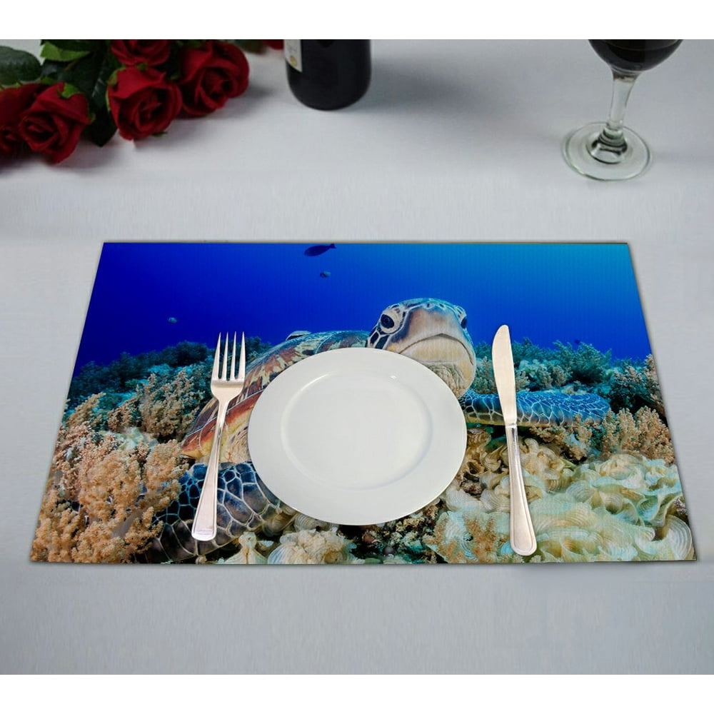 GCKG Seascape Placemat, Underwater World with Sea Turtle and Coral ...