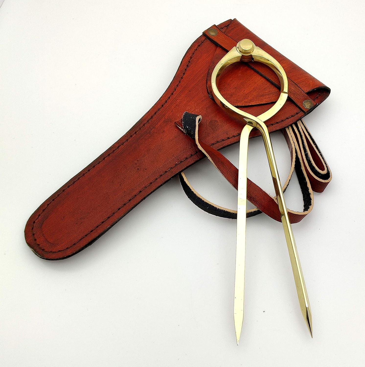 Vintage Navigation Straight Pattern Artist Divider Solid Brass Drawing Tool Professional 8” Long Divider Marine Navigation Compass with Handmade Leather case (8 inch Brass tip)