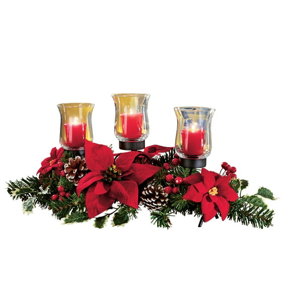 Collections Etc Poinsettia Christmas Candle Holder Centerpiece - 15.250 x 8.750 x 6.250