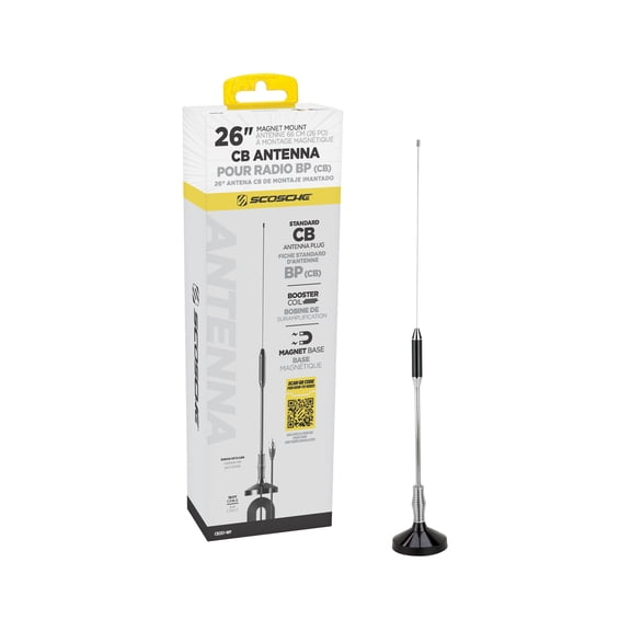 Scosche CB201-WP Universal CB Antenna Mag Mount 27 MHz UHF Freq. Type 26" Mast 10 ft Cable Black