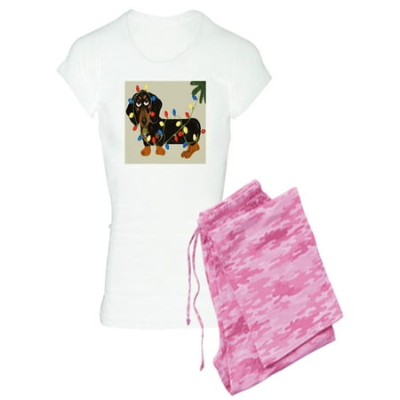 

CafePress - Dachshund (Blk/Tan) Tangled In Christmas Lights Wo - Women s Light Pajamas