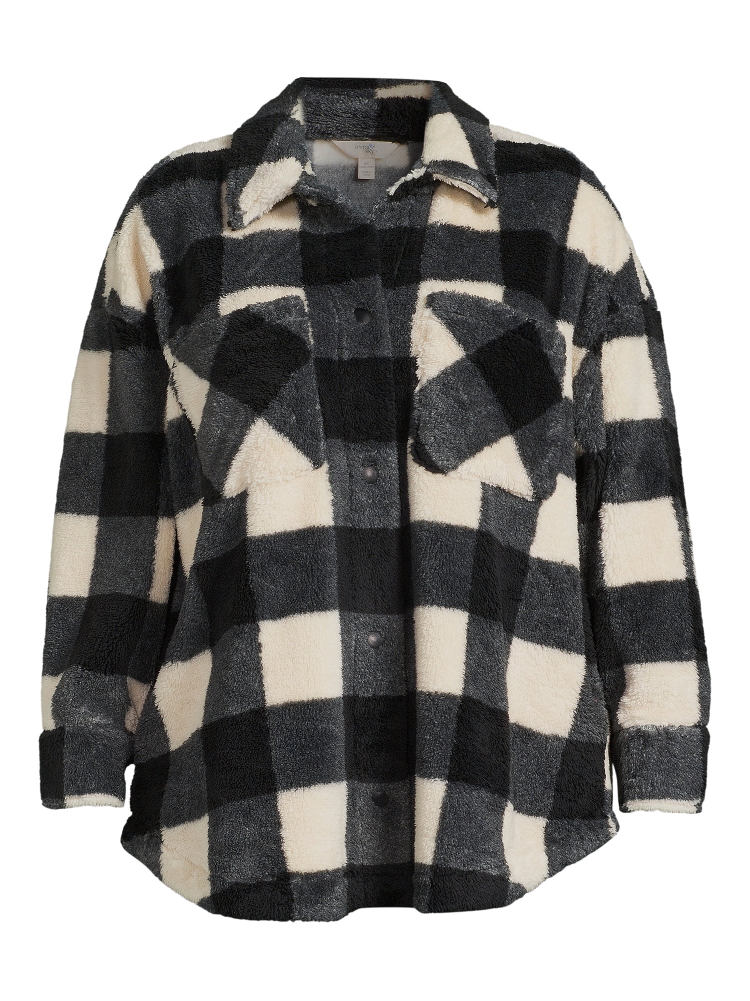 Terra & Sky Women's Plus Size Snap Front Faux Shearling Shacket