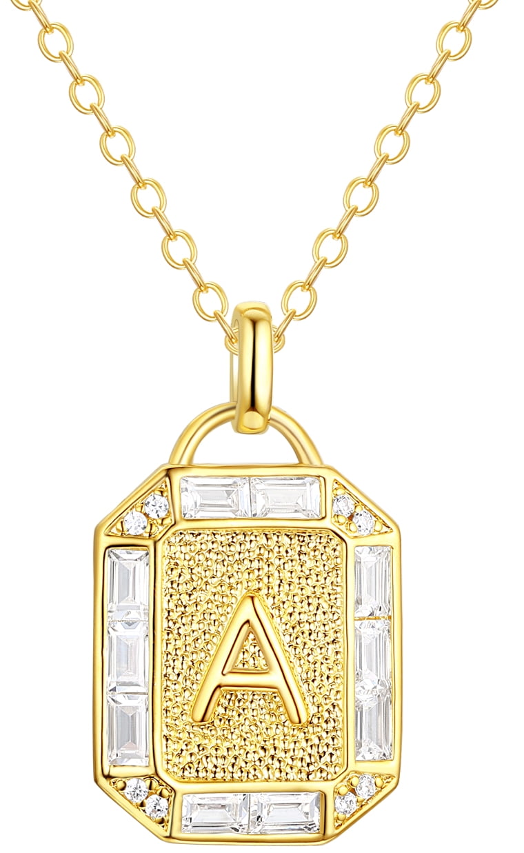 Adult 14KT Gold Flash Plated Initial Double Necklace Set with Simulated Diamonds