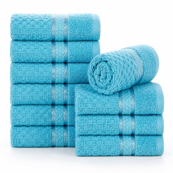 Ample Decor Sky Blue Wash Cloth Set of 10 100% Cotton - Quick Dry, Highly Absorbent, Popcorn Textured - Mulaayam Collection - 12 X 12 Inch