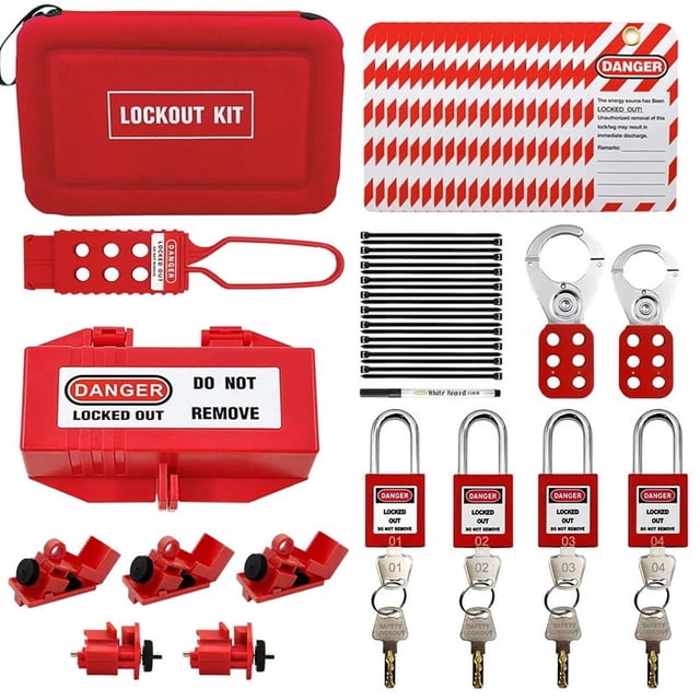 LotoKit de 35 Piezas, Kit Eléctrico Portátil de Bloqueo y Etiquetado para Dispositivos de Bloqueo Industriales, Kit de Candado Profesional