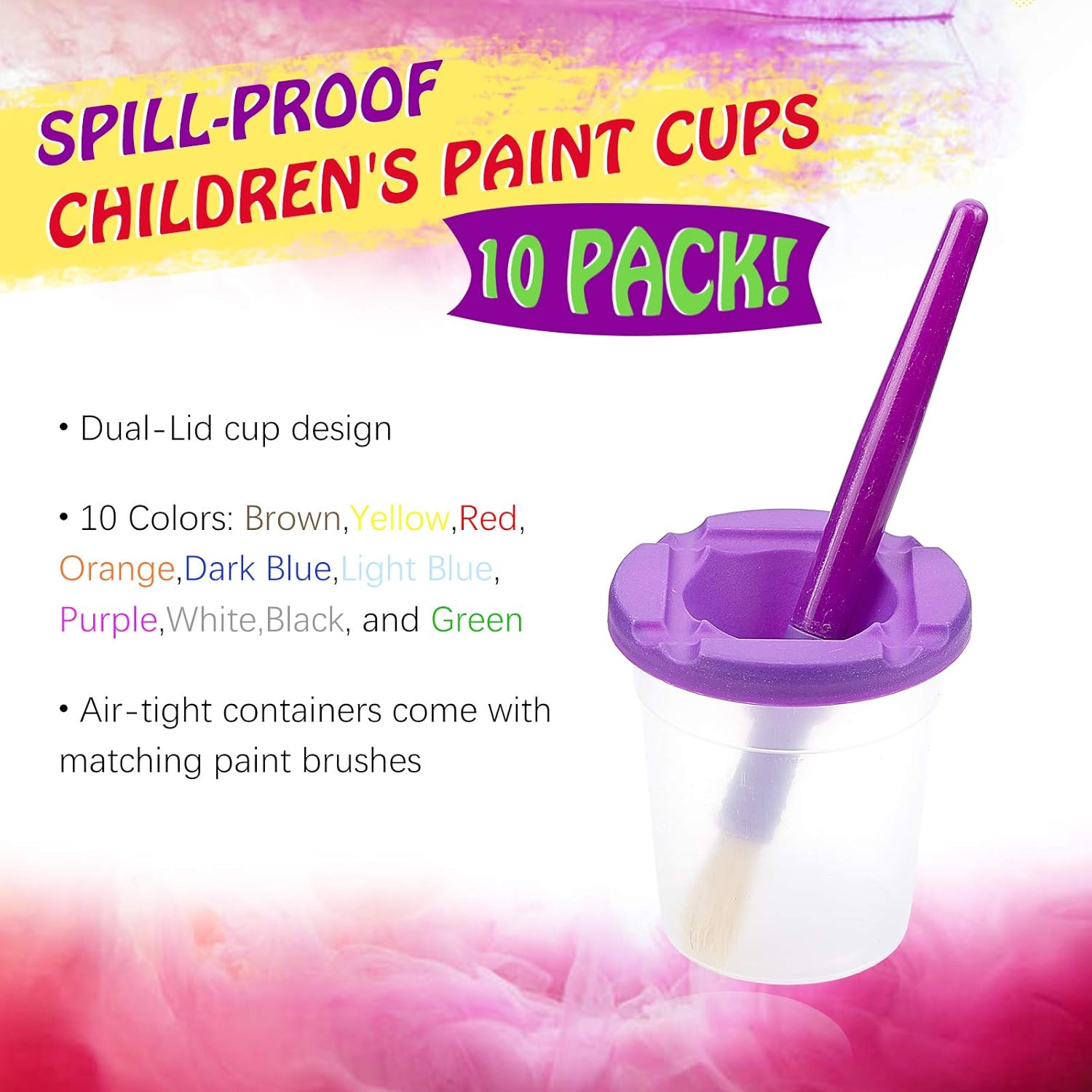 20 Pcs Painting Brushes Pens Set 10 Pcs Plastic Pen Cup and 10 Pcs Painting Brushes Pens Paint Cups Multipack for Painting Supplies Colorful