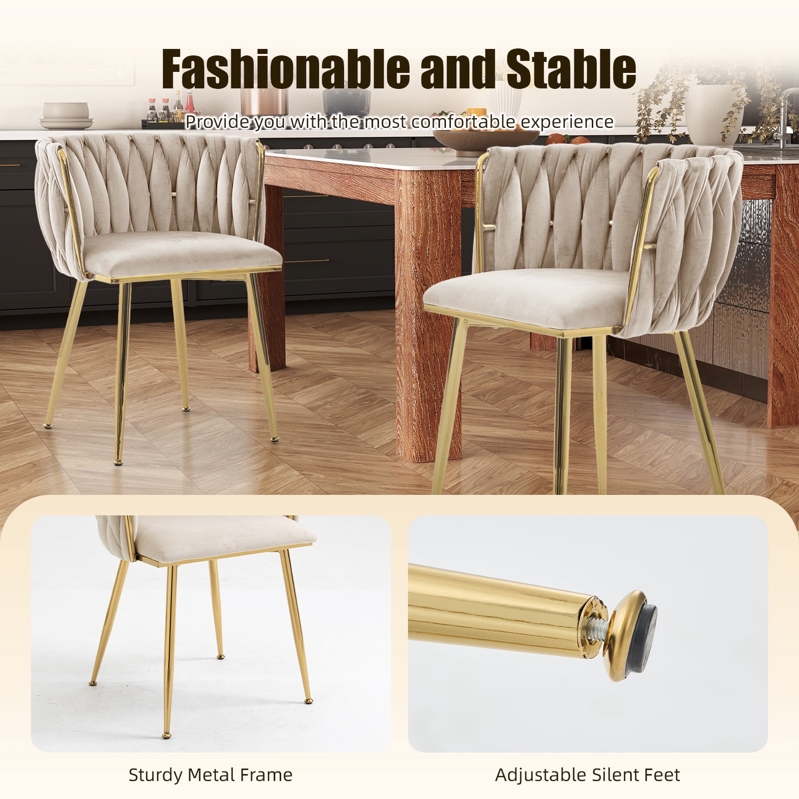 MOONMISS Dining Chairs Set of 6 with Metal Legs for Kitchen Dinning Room,Beige