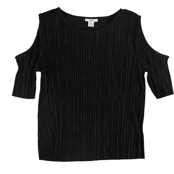 bar III Womens Crinkled Cold Shoulder Pullover Blouse, Black, Medium