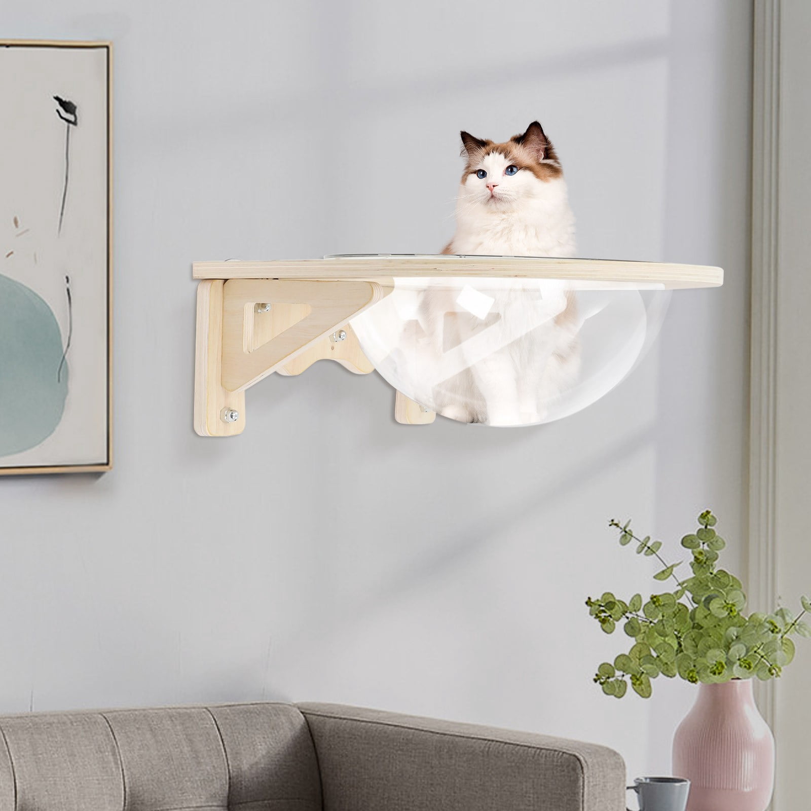Cat Window Perch, Wall Mounted Transparent Cat Bed House, 15.75 Inch Clear Cat Hammock with Suction Cups & Screws, High Capacity 16.5lbs for Indoor Cats, Space Saving Cat Furniture