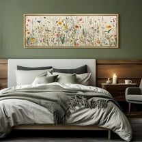 IDEA4WALL Extra Large Framed Canvas Print Wall Art Vintage Wildflower Watercolor Panoramic Botanical Retro Artwork Nature Wilderness Fine Art Vintage Decor for Home Decoration - 60"x20"