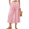 thumbnail image 3 of BUIGTTKLOP Capri Pants for Women Striped High Waisted Lounge Pants Striped Wide Leg Summer Cropped Trousers, 3 of 5