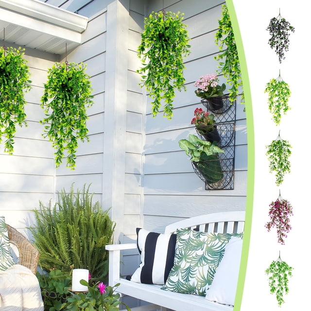 Plantas colgantes artificiales - 2 paquetes de 75 cm de enredaderas de hiedra sintética para decoración de paredes y cestas • interior/exterior • Morado/rojo/verde/amarillo/blanco