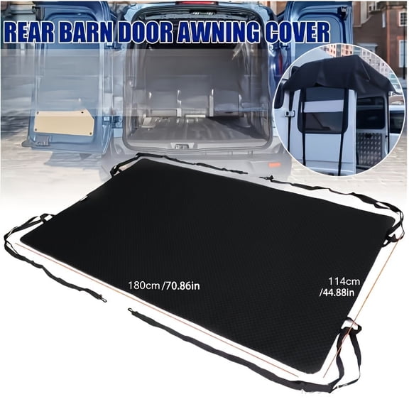 600D Waterproof Durable RV Rear Barn Door Awning Cover, Black Rear Barn Door Awning Cover Waterproof Sunshade(180CmX 114Cm)