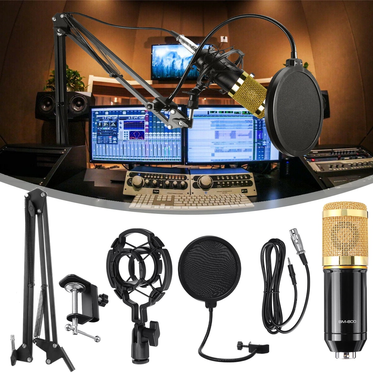 BM800 Condenser Studio Microphone Kits Bundle 8.2 ft Cable, 8 Pcs Mic Kit Set, with Adjustable