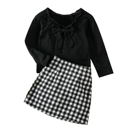 

Qufokar New Baby Clothes New Baby Gift Set Kids Babys Toddlers Girls Spring Autumn Long Sleeve Bow Tie Plaid Skirts Set Outfit Clothes