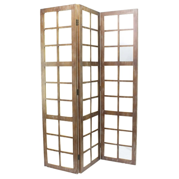 1" x 63" x 84" Brown Wood Mirror  Screen