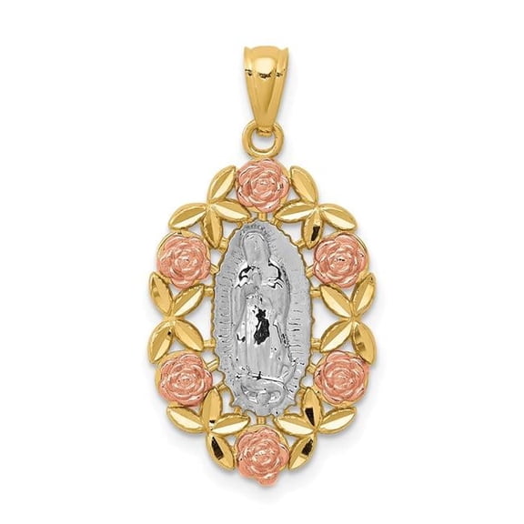 14k Two Tone Gold and Rhodium Plated Guadalupe Pendant