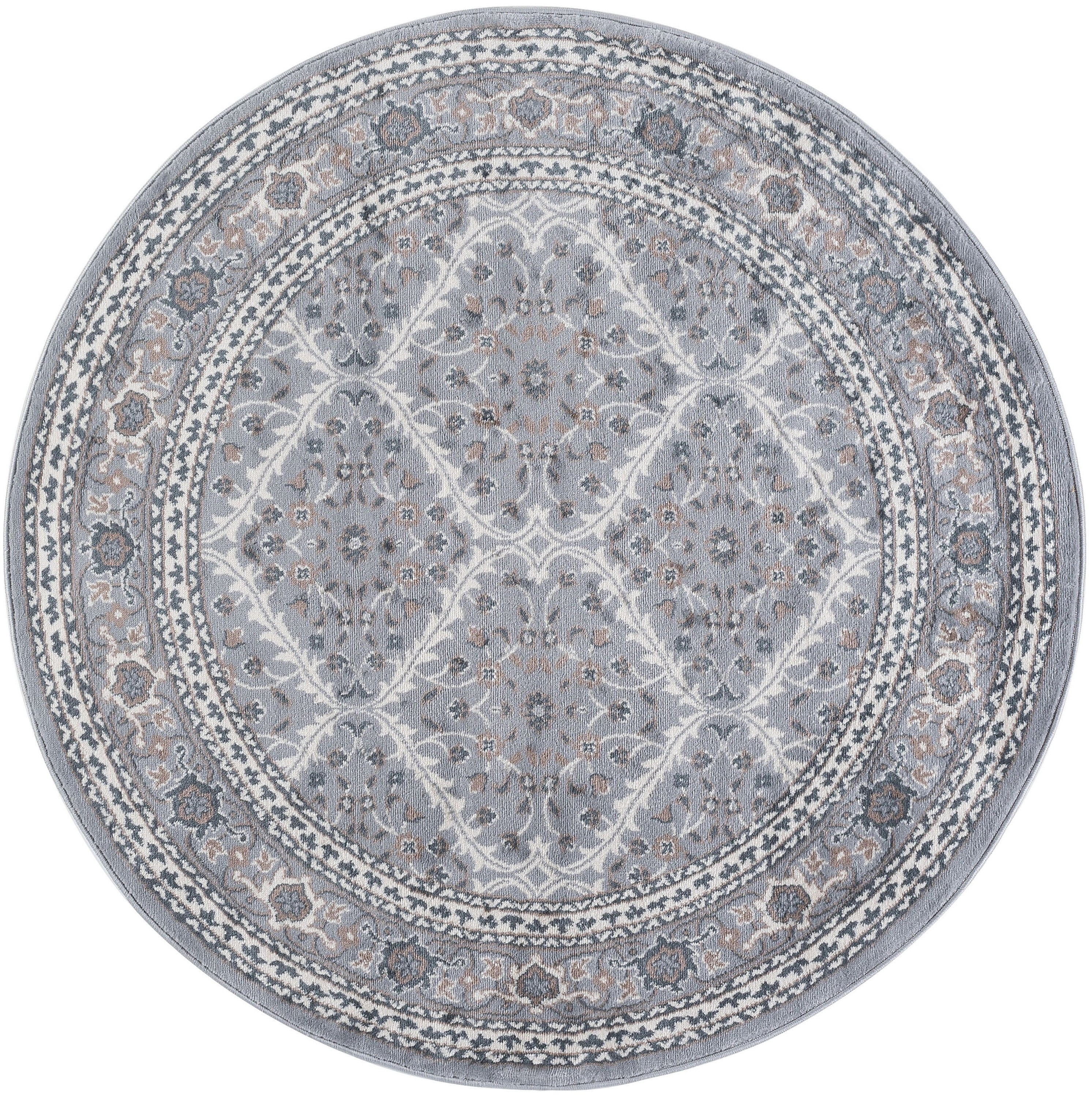 Madison Traditional 8' Round Gray and Cream Polypropylene Indoor Area Rug