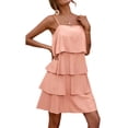 thumbnail image 4 of Women Casual Summer Dress, Solid Color Spaghetti Strap Tiered Ruffle Skirt, 4 of 7