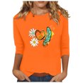 thumbnail image 1 of Dadaria Tee-Shirt Femme Orange Manches 3/4 Col Rond Grande Taille Hauts Été Chandail Blouses S, 1 of 5