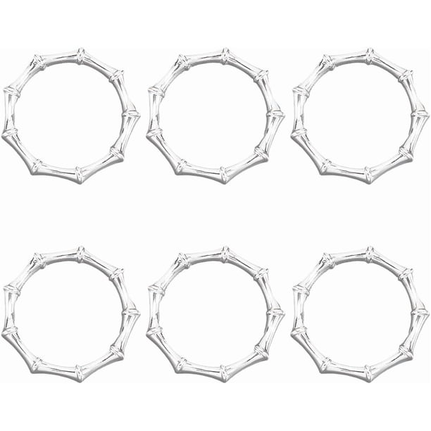 6 anillos de servilleta de plata redondos de aleación de metal de bambú con forma de junta para mesa de comedor, decoración para invitados, porta toallas.