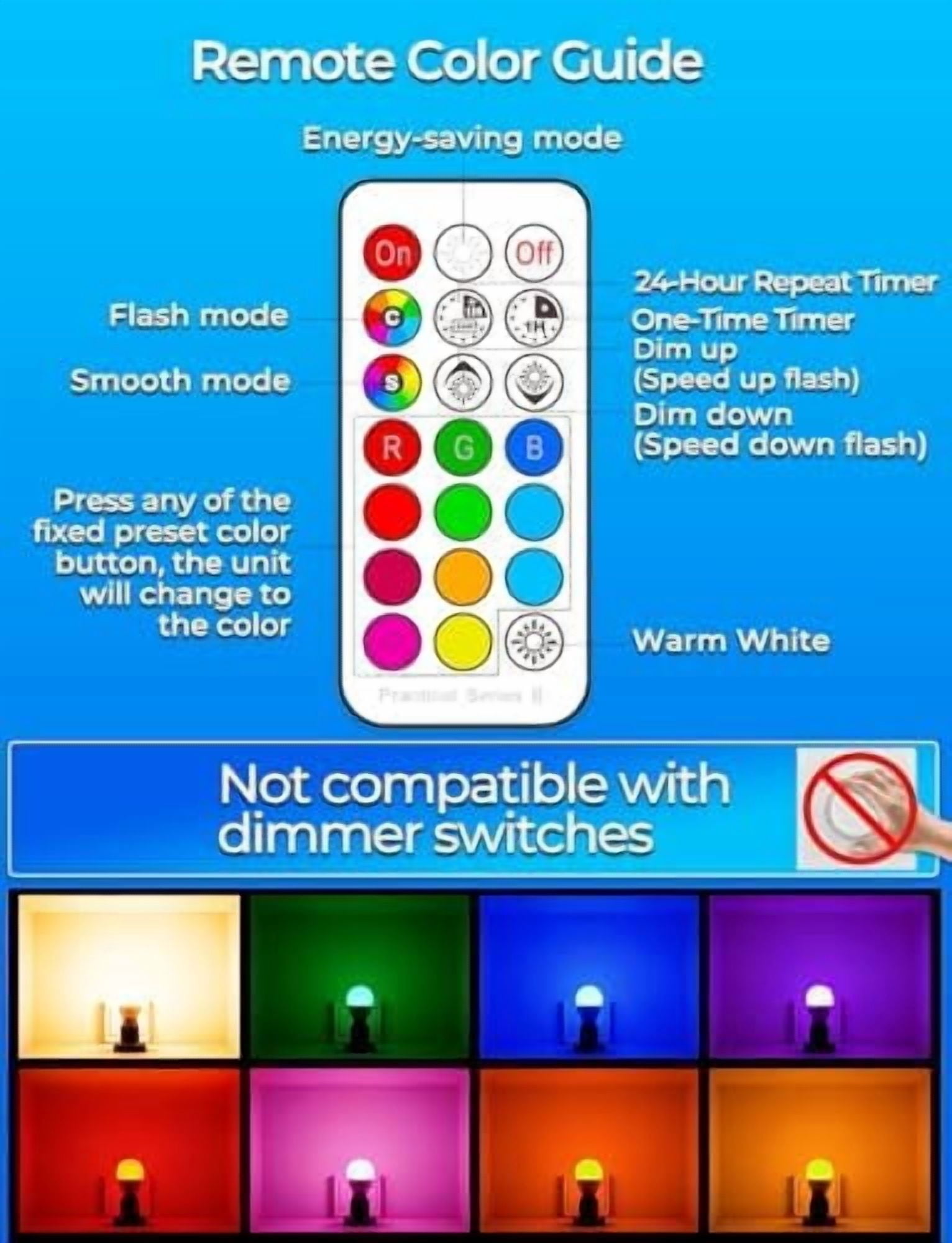 RGB LED Light Bulb, Color Changing Light Bulb, 40W Equivalent, 450LM, 2700K Warm White 5W E26 Screw Base RGBW, 12 Color Choices - Timing Infrared Remote Control (8 Pack)