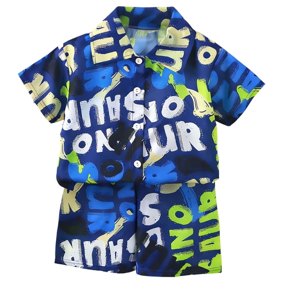 OYXSER Toddler Boy Outfit Casual Outfit Short Sleeve T-Shirt Tops Shorts Set Cool Short Sets, Blue 7-8Y