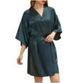 thumbnail image 1 of DPTALR Women Hot Fix Casual Solid Color Simulated Silk Home Clothing Robes, 1 of 6