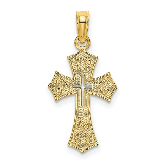 10K Textured Cut-Out Center Cross Charm