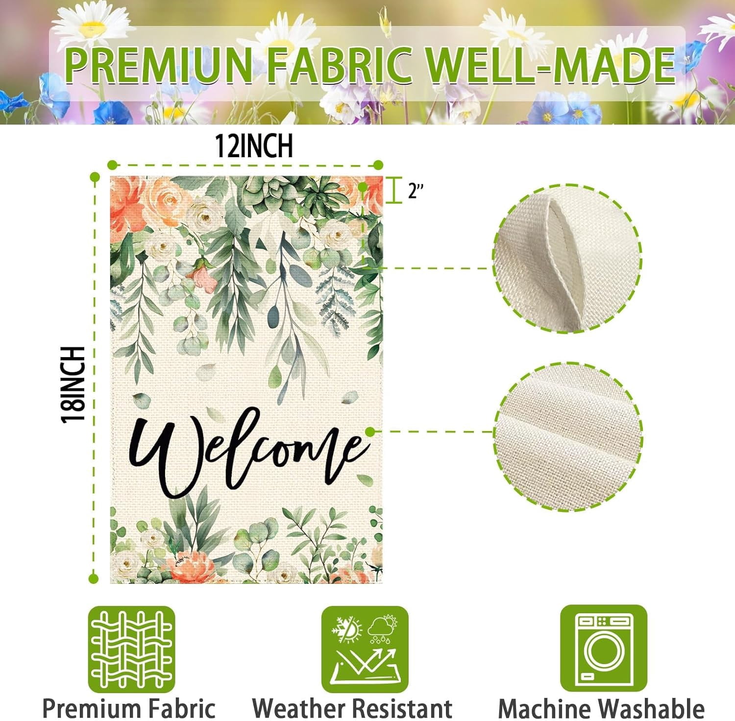 Spring Eucalyptus Flowers Garden Flag 12 x 18 Inch Double Sided Floral Seasonal Welcome Burlap Yard Outdoor Flag
